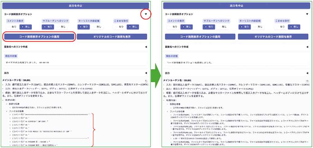 図表6 コード説明表示オプションの適用